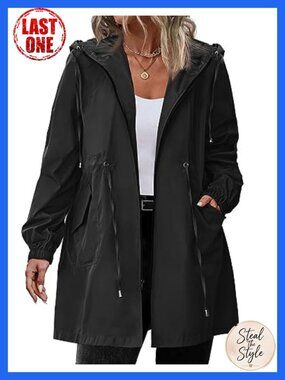 Women's Plus Size Waterproof Raincoat Long Hooded Windbreaker Jacket